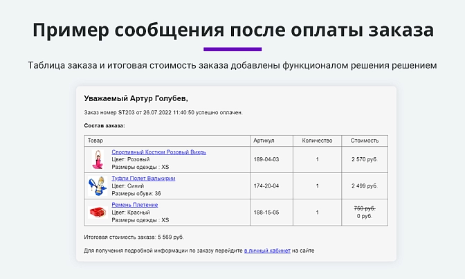 Расширенные письма заказов для Битрикс описание возможностей 3