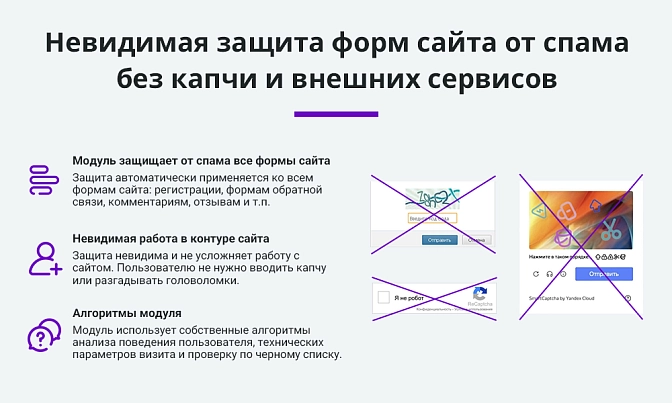 Антиспам защита сайта без капчи для Битрикс описание возможностей 1