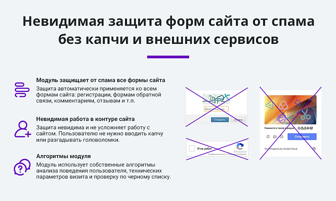 Антиспам защита сайта без капчи для Битрикс описание возможностей 1