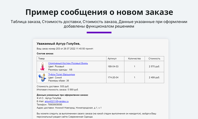 Расширенные письма заказов для Битрикс описание возможностей 2