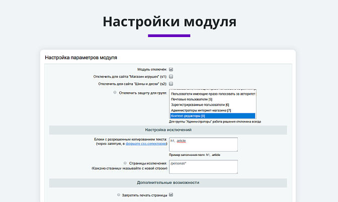 Защита контента сайта от копирования для Битрикс описание возможностей 4